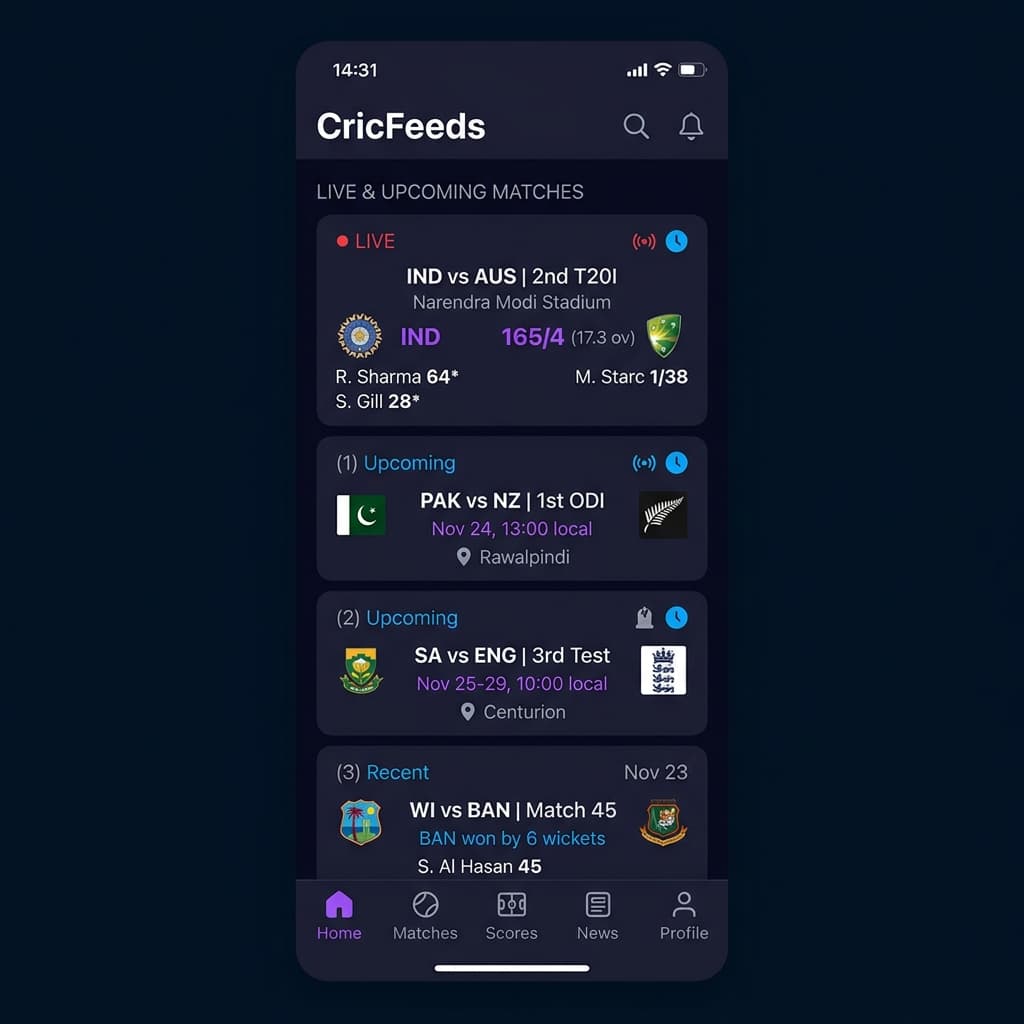 GuruSports Live Score feed view